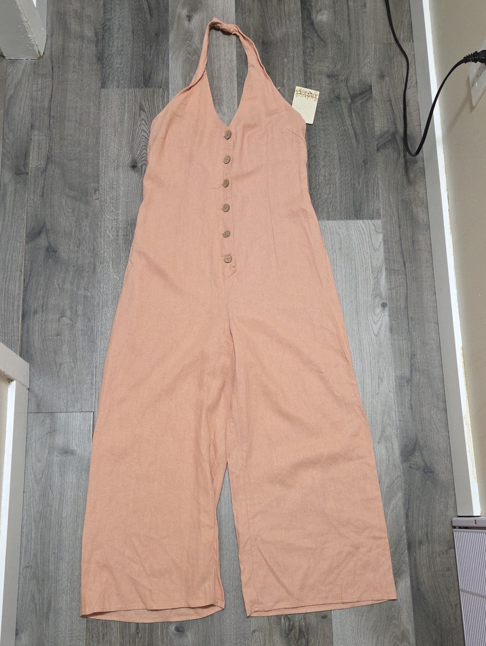 Nwt BeBop Peach Halter Button-Front Wide-Leg Jumpsuit